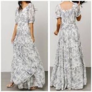 Baltic Born Alice Maxi in Blue & White | Floral Maxi Dress with Sleeves